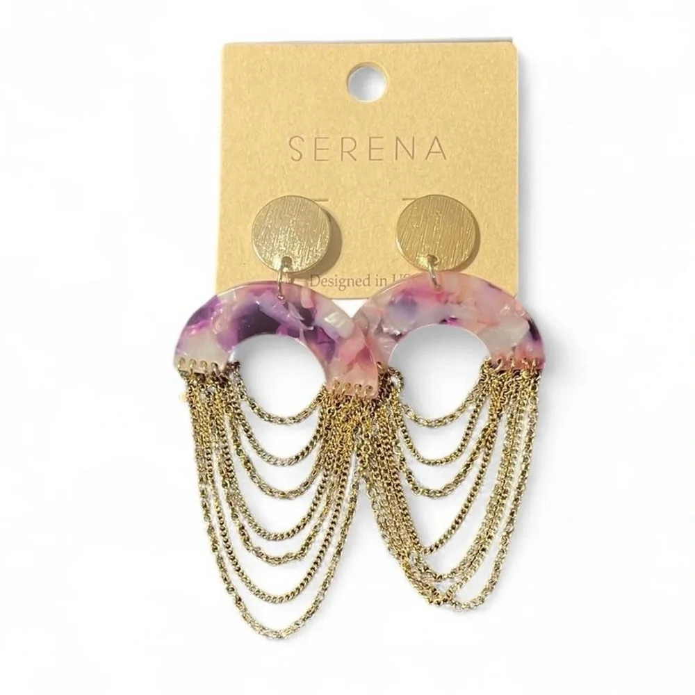 Serena Dangle Earrings Purple/ Gold Chain Feminine Everyday Wear Casual